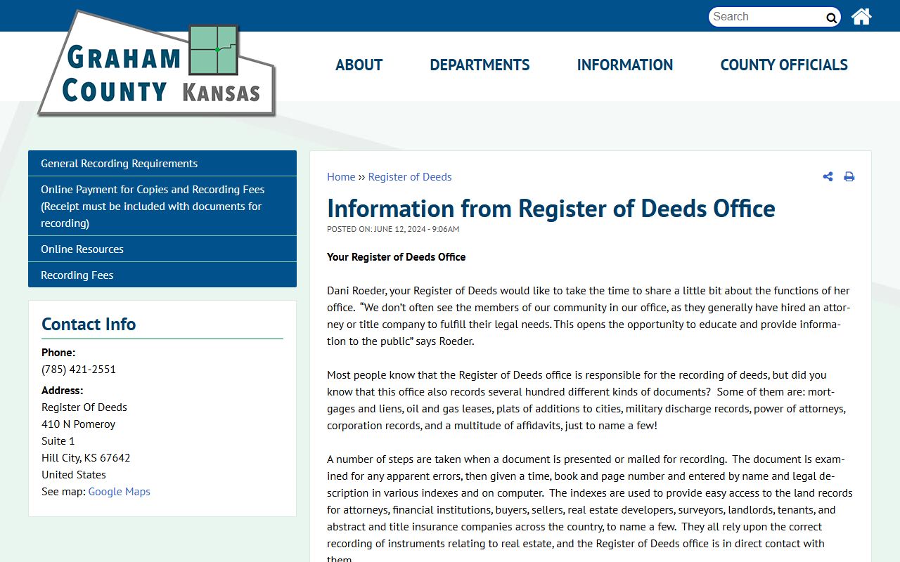 Graham County Clerk of the District Court records and Register of Deeds office information