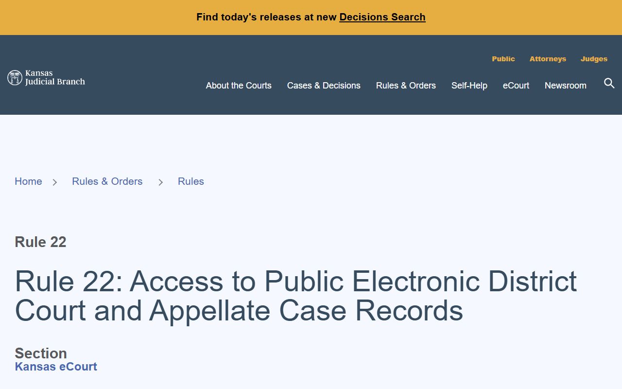 Graham County court records Kansas Supreme Court Rule 22 access