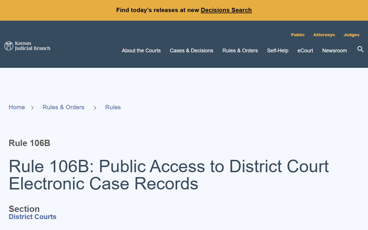 Graham County court records Kansas Supreme Court Rule 106B access
