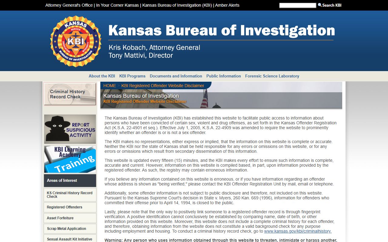 Graham County criminal court records KBI registered offender registry