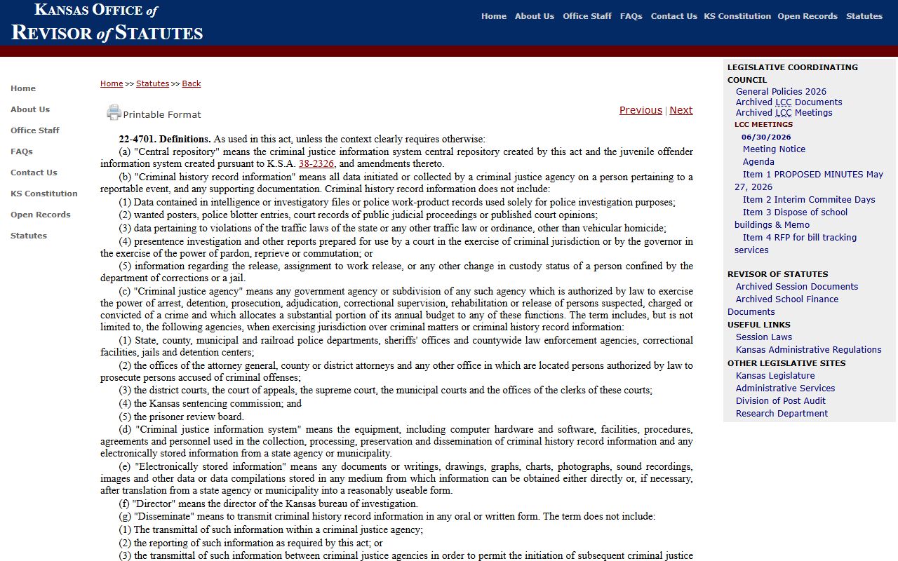 Graham County criminal court records K.S.A. 22-4701 definitions
