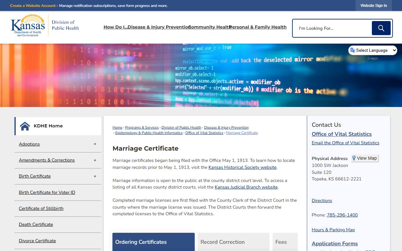 Graham County marriage records KDHE marriage certificate