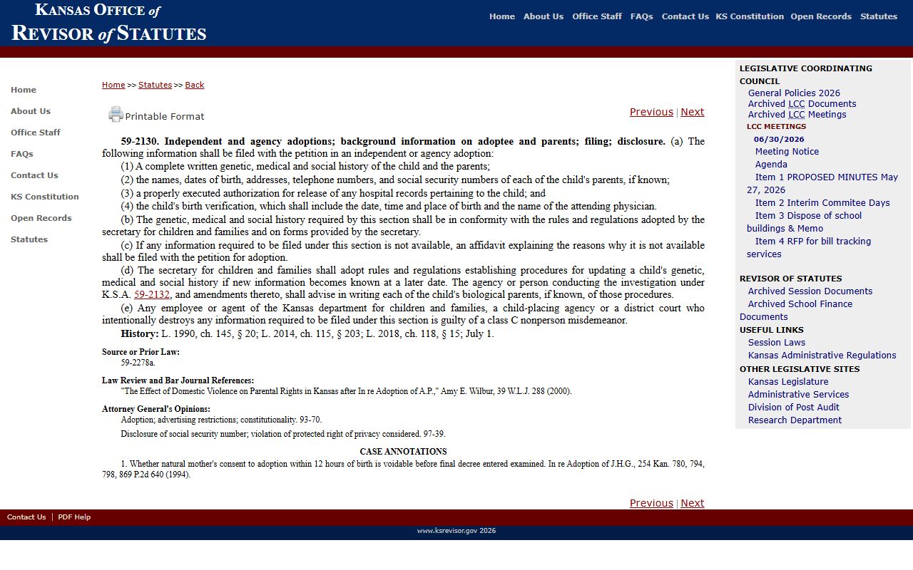 Graham County probate records Kansas adoption background statute