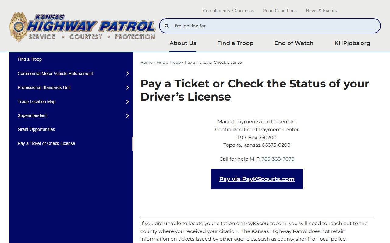 Graham County traffic court records Kansas Highway Patrol ticket payment