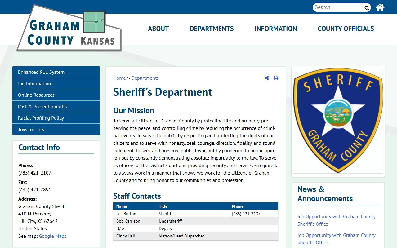 Graham County warrant records sheriff department contact